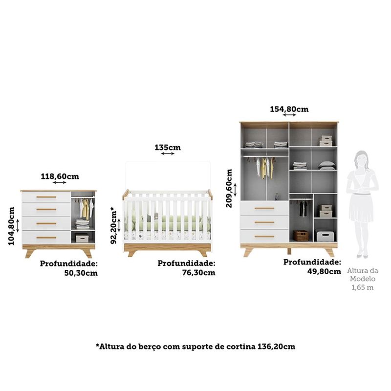 Conjunto-de-Quarto-Infantil-com-Berco-Retro-Guarda-Roupa-Comoda-Lisa-MDF-Moveis-Peroba