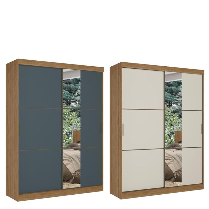 Guarda Roupas Solteiro com Espelho 2 Portas de Correr 2 Gavetas Flex Comfort Glass THB