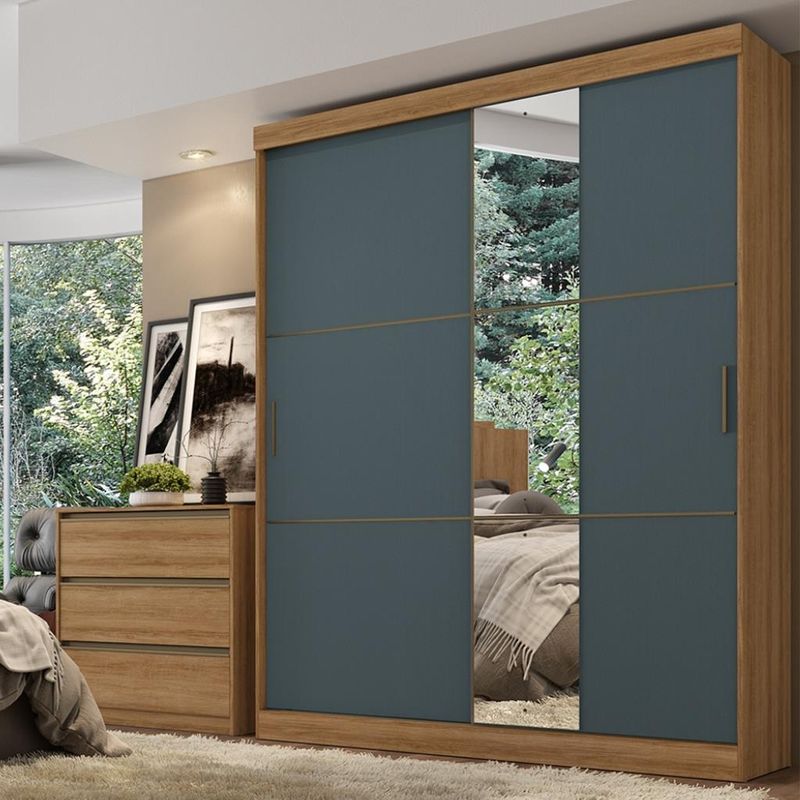 Guarda Roupas Solteiro com Espelho 2 Portas de Correr 2 Gavetas Flex Comfort Glass THB