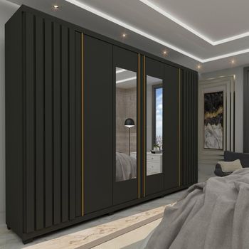 Guarda Roupa Casal Ripado com Espelho e Pés 6 Portas Em MDF Absolut New Gelius