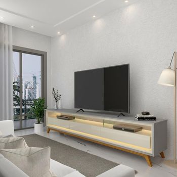 Rack para TV até 75 Polegadas com LED e Vidro 3 Gavetas com Pés Requinte 212 Gelius