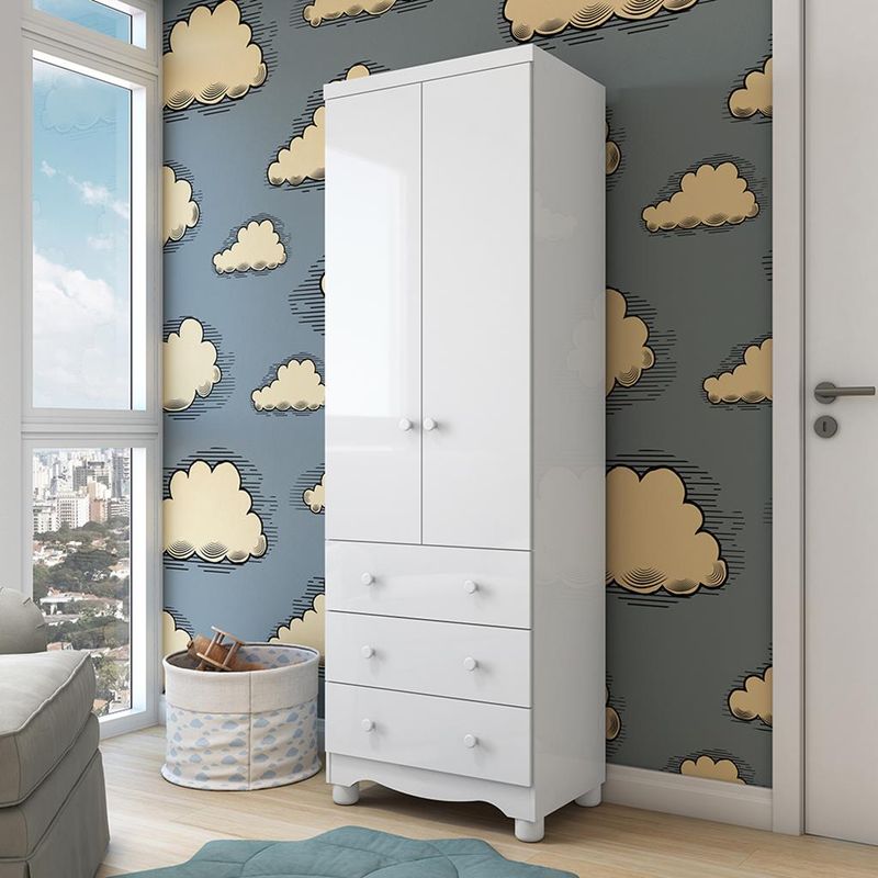 Guarda-Roupa-Infantil-2-Portas-3-Gavetas-com-Pes-100--MDF-Junior-New-Moveis-Peroba