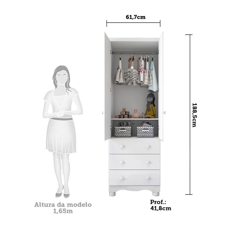 Guarda-Roupa-Infantil-2-Portas-3-Gavetas-com-Pes-100--MDF-Junior-New-Moveis-Peroba