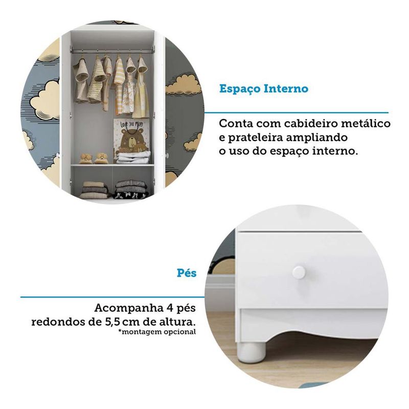 Guarda-Roupa-Infantil-2-Portas-3-Gavetas-com-Pes-100--MDF-Junior-New-Moveis-Peroba