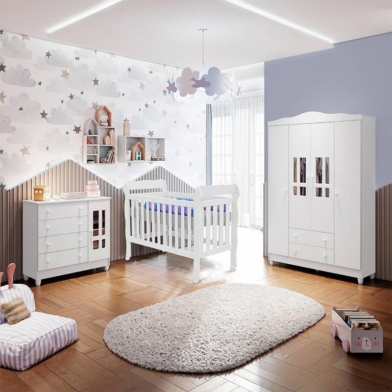 Quarto-de-Bebe-Completo-Berco-Mini-Cama-Comoda-4-gavetas-e-Guarda-Roupa-4-portas-Lila-Carolina-Baby