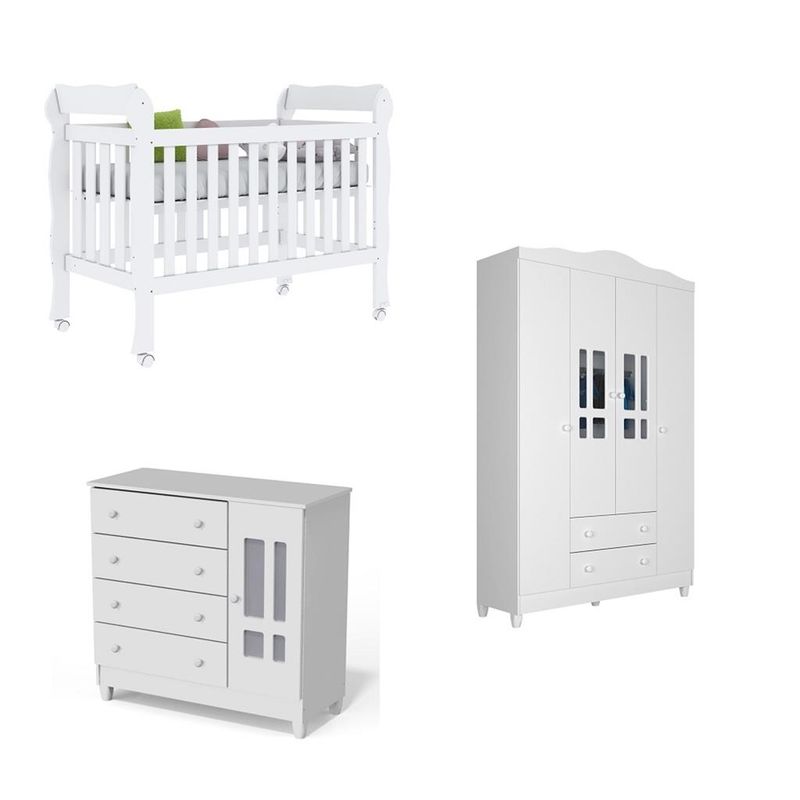 Quarto-de-Bebe-Completo-Berco-Mini-Cama-Comoda-4-gavetas-e-Guarda-Roupa-4-portas-Lila-Carolina-Baby