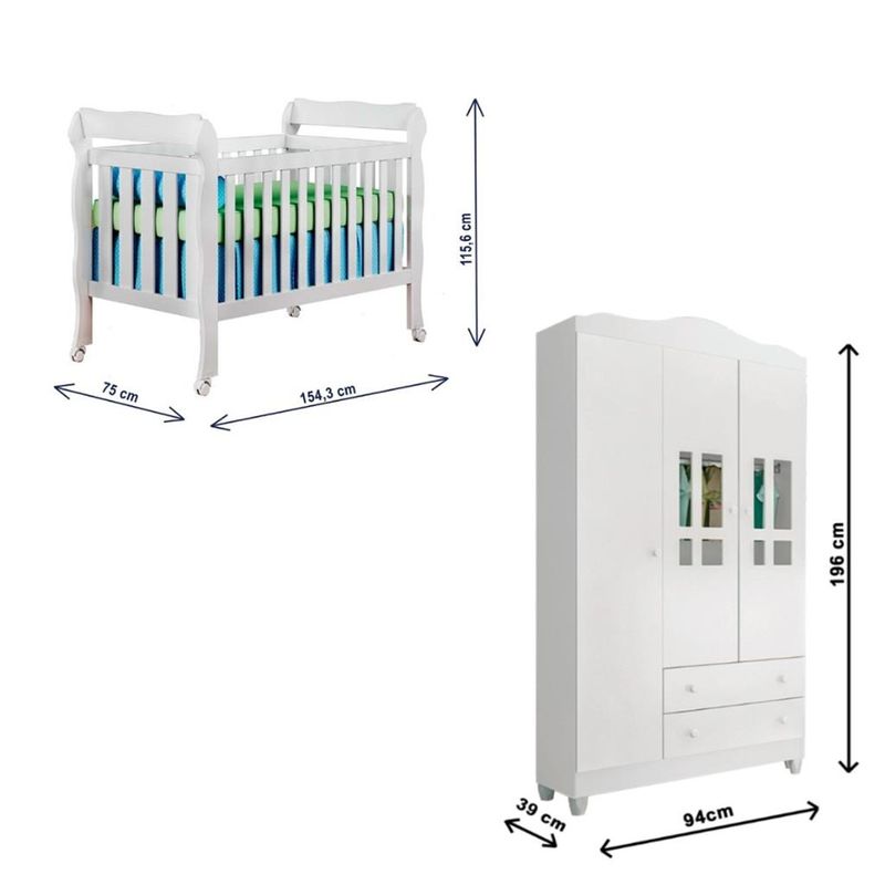 Quarto-de-Bebe-Berco-Mini-Cama-e--Guarda-Roupa-3-Portas-Lila-Carolina-Baby