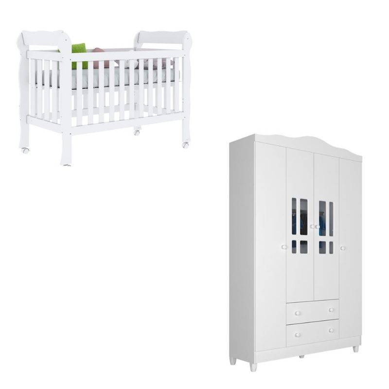 Quarto-de-Bebe-Berco-Mini-Cama-e--Guarda-Roupa-4-Portas-Lila-Carolina-Baby