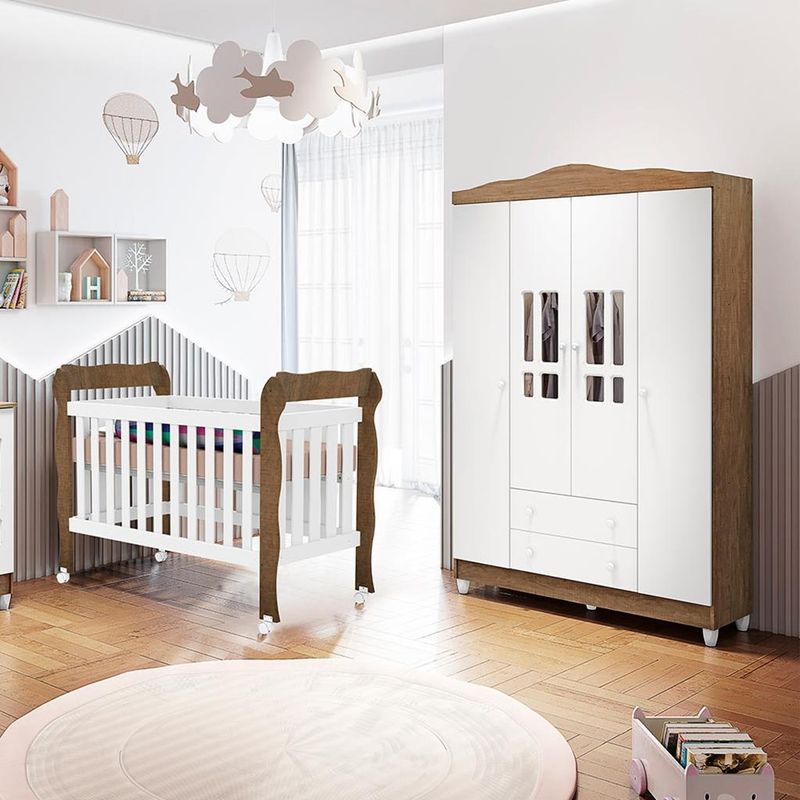 Quarto-de-Bebe-Berco-Mini-Cama-e--Guarda-Roupa-4-Portas-Lila-Carolina-Baby