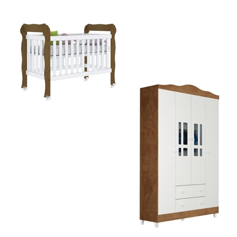 Quarto-de-Bebe-Berco-Mini-Cama-e--Guarda-Roupa-4-Portas-Lila-Carolina-Baby