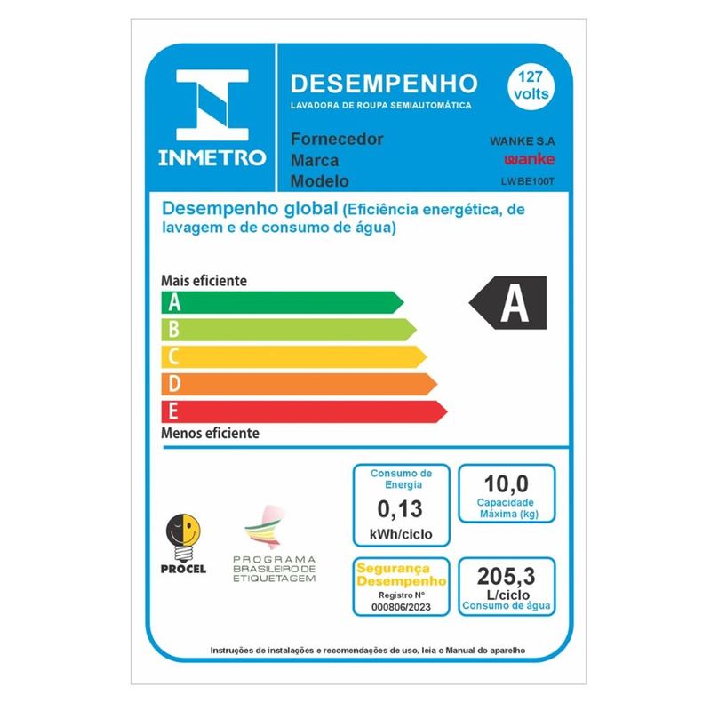 Lavadora de Roupas Wanke Comfort LWBE100T3 Semiautomática 10Kg