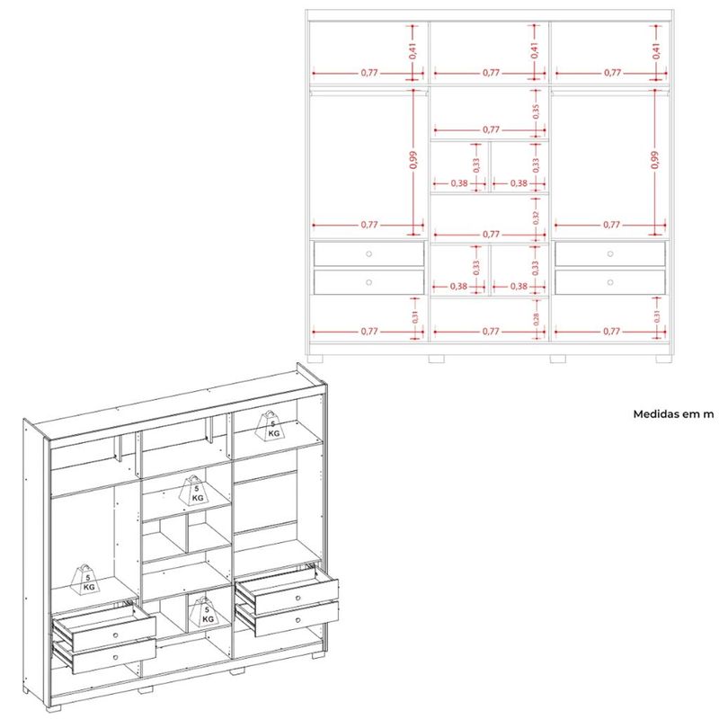 Guarda-Roupa-Casal-6-Portas-4-Gavetas-Ouro-Verde-Albatroz