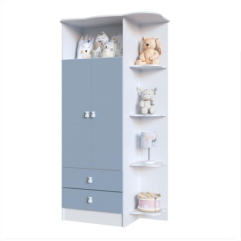 Quarto-de-Bebe-Completo-Guarda-Roupa-Comoda-e-Berco-com-Rodizios-Corujinha-Percasa