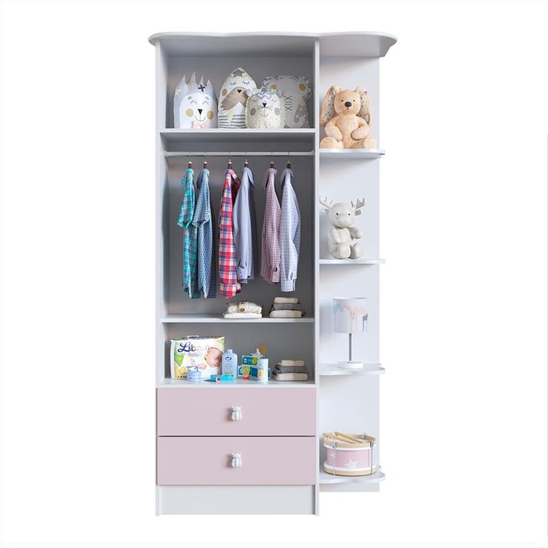 Quarto-de-Bebe-Completo-Guarda-Roupa-Comoda-e-Berco-com-Rodizios-Corujinha-Percasa