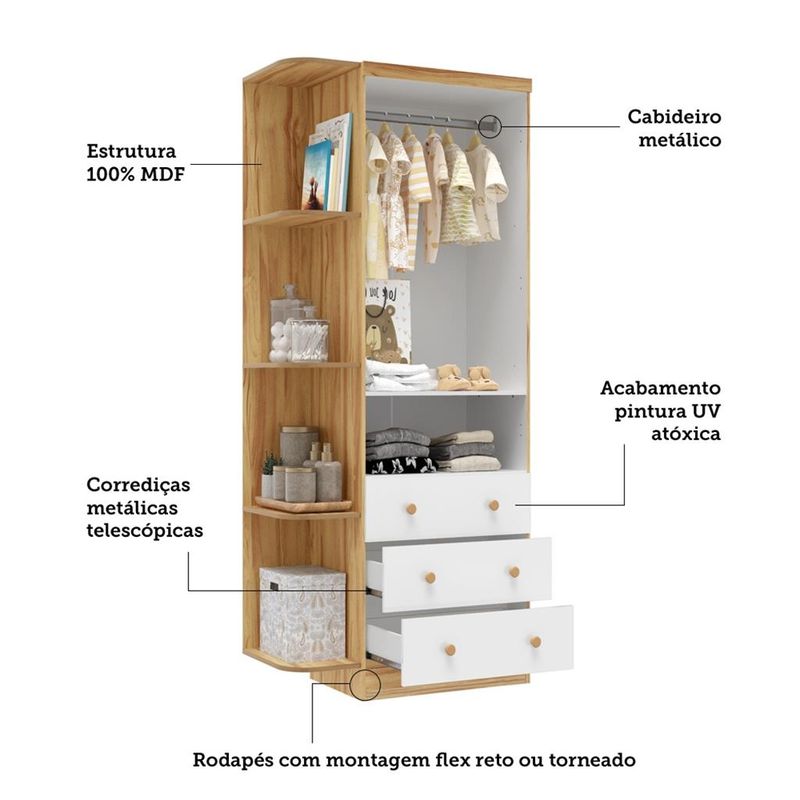 Guarda-Roupa-Infantil-2-Portas-3-Gavetas-MDF-Smim-New-Moveis-Peroba