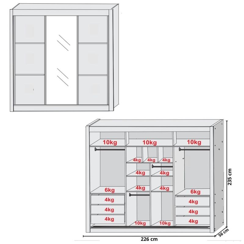 Guarda-Roupa-Casal-1-Espelho-3-Portas-de-Correr-6-Gavetas-MDF-Braganca-Europa-
