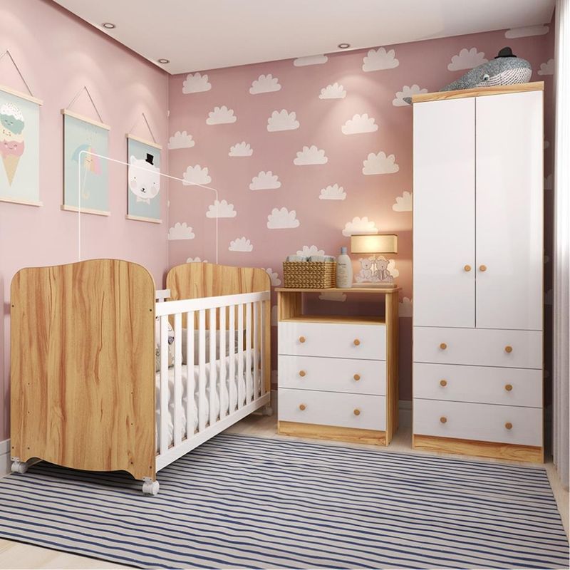 Quarto-de-Bebe-Completo-com-Berco-Americano-Uli-Guarda-Roupa-e-Comoda-MDF-Smim-New-Moveis-Peroba