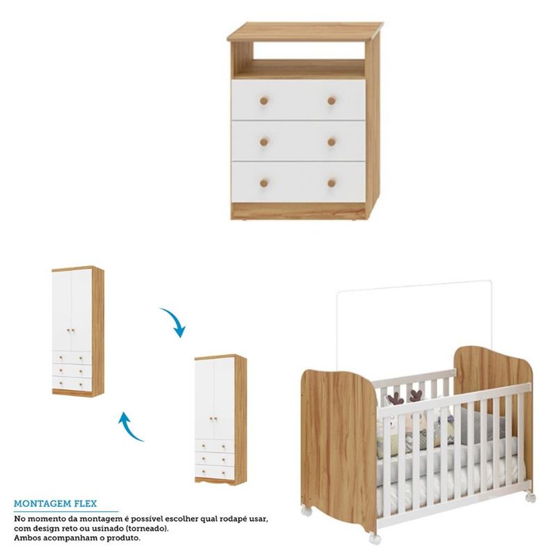 Quarto-de-Bebe-Completo-com-Berco-Americano-Uli-Guarda-Roupa-e-Comoda-MDF-Smim-New-Moveis-Peroba
