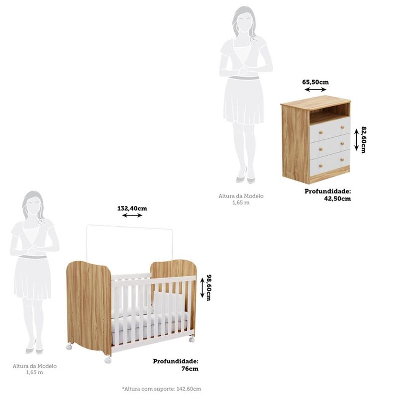 Quarto-de-Bebe-com-Comoda-3-Gavetas-Smim-New-e-Berco-MDF-Americano-Uli-Moveis-Peroba