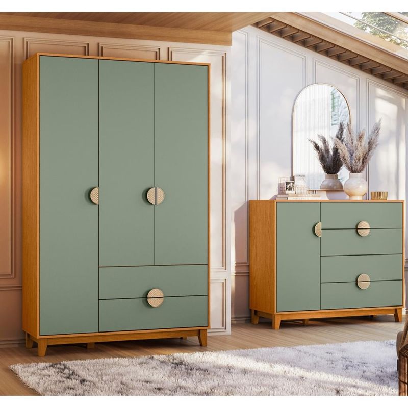 Quarto-Infantil-Comoda-4-Gavetas-e-1-Porta-e-GuardaRoupa-3-Portas-2-Gavetas-Aghata-Albatroz-