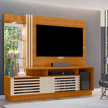 Estante Home para TV até 60 Polegadas com LED e Espelho 2 Portas de Correr Frizz Plus Madetec