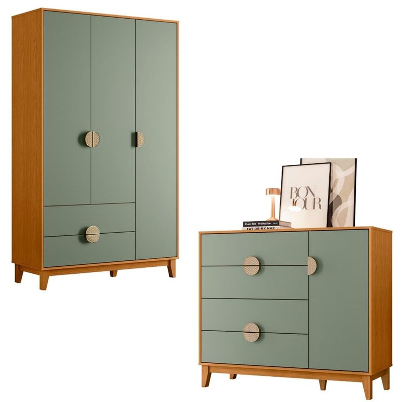 Quarto-Comoda-4-Gavetas-1-Porta-e-Guarda-Roupa-3-Portas-2-Gavetas-Ipe-Albatroz-