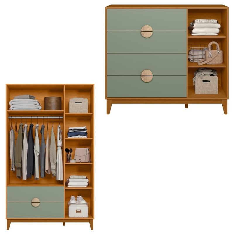 Quarto-Comoda-4-Gavetas-1-Porta-e-Guarda-Roupa-3-Portas-2-Gavetas-Ipe-Albatroz-