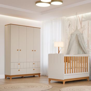 Quarto de Bebê Berço Mini Cama e Guarda-Roupa 4 portas 4 gavetas Liza Permobili