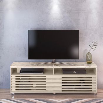 Rack para TV até 65 Polegadas 2 Portas de Correr com Rodízios Cross Frizz Madetec