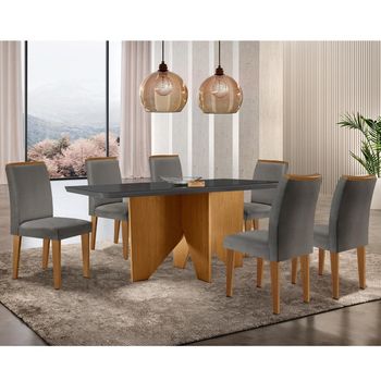 Conjunto Sala de Jantar Mesa Nevada Vidro e 6 cadeiras Lunara Rufato