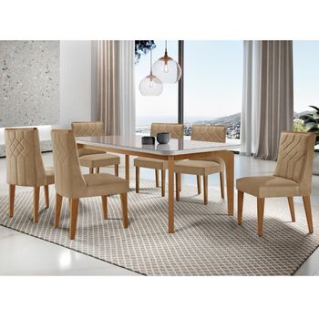 Conjunto Sala de Jantar Mesa 180cm Tampo de Vidro Londrina com 6 cadeiras Nevada Rufato