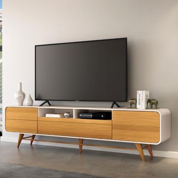 Rack para TV até 85 Polegadas 3 Portas com Pés de Madeira Época HB Móveis