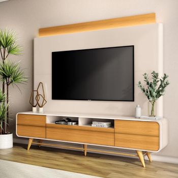 Rack com Painel para TV até 85 Polegadas com LED 3 Portas com Pés de Madeira Nobre HB Móveis