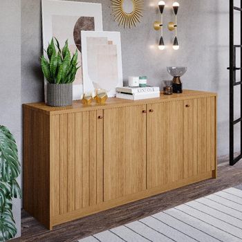 Aparador Buffet Ripado 4 Portas Em MDF Lia Cimol