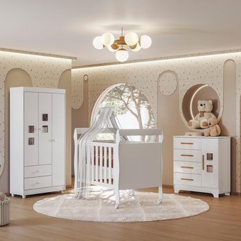 Quarto de Bebê, Cômoda, Berço e Guarda Roupa Mila Tigus Baby