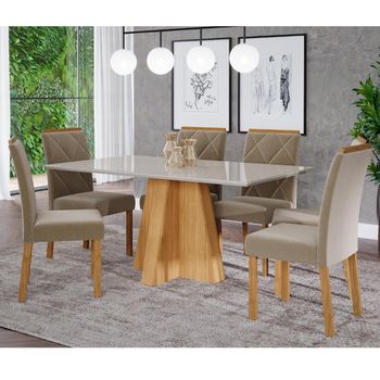 Conjunto Sala de Jantar Mesa Patricia 160cm 6 Cadeira Fernanda Cimol