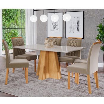 Conjunto Sala de Jantar Mesa Patricia 160cm 6 Cadeira Juliana Cimol
