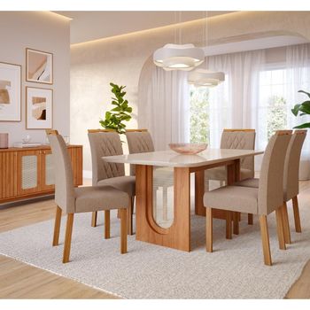 Conjunto Sala de Jantar Mesa Valentina 180cm 6 Cadeira Juliana Cimol