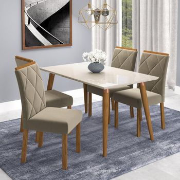 Conjunto Sala de Jantar Mesa Adele 130cm 4 Cadeiras Fernanda Cimol