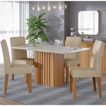 Conjunto Sala de Jantar Mesa Ana 130cm 4 cadeiras Maia Cimol