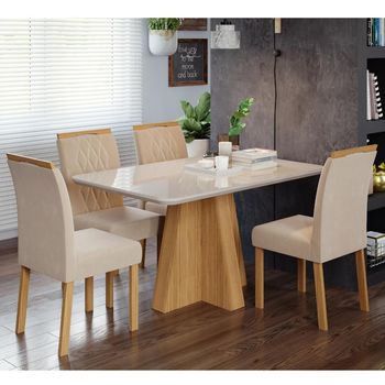 Conjunto Sala de Jantar Mesa Patricia 130cm 4 cadeiras Clarice Cimol
