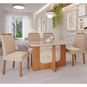 Conjunto Sala de Jantar Mesa Louise 130cm  4 cadeiras Paola Wood Cimol