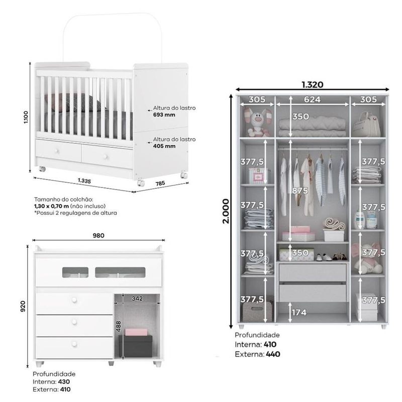Quarto-de-Bebe-Completo-Berco-Mini-Cama-2-Gavetas-Guarda-Roupa-4-Portas-2-Gavetas-e-Comoda-4-Gavetas-1-Porta-Aquarela-Henn
