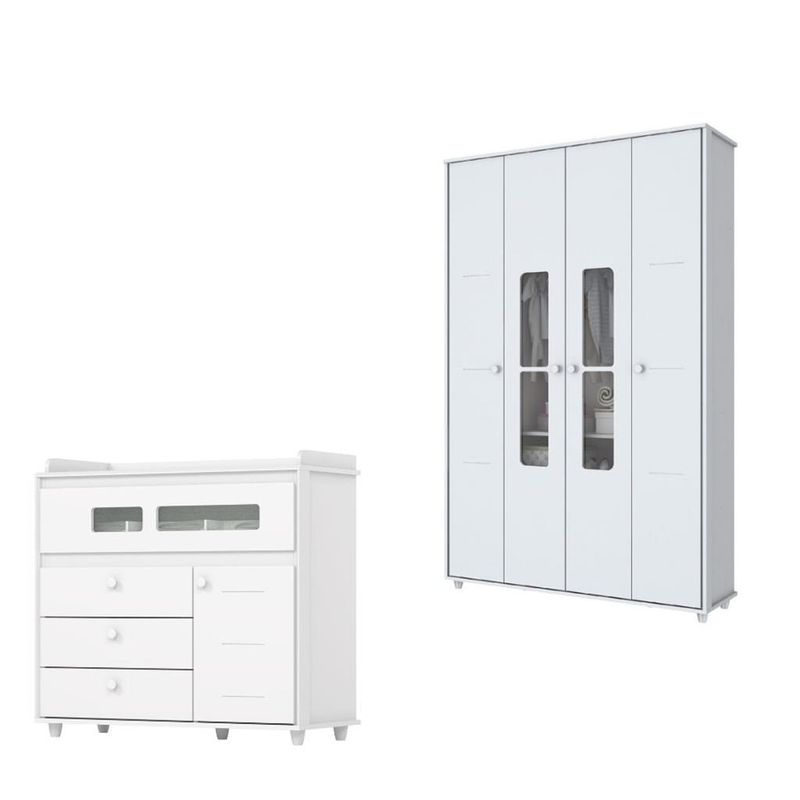 Quarto-de-Bebe-Guarda-Roupa-4-Portas-2-Gavetas-e-Comoda-4-Gavetas-1-Porta-Aquarela-Henn
