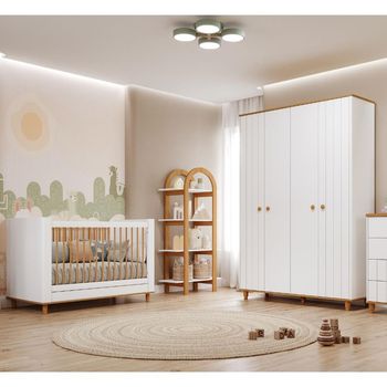 Quarto de Bebê Completo Berço e Guarda Roupa 4 Portas Em MDF Lívia Permobili