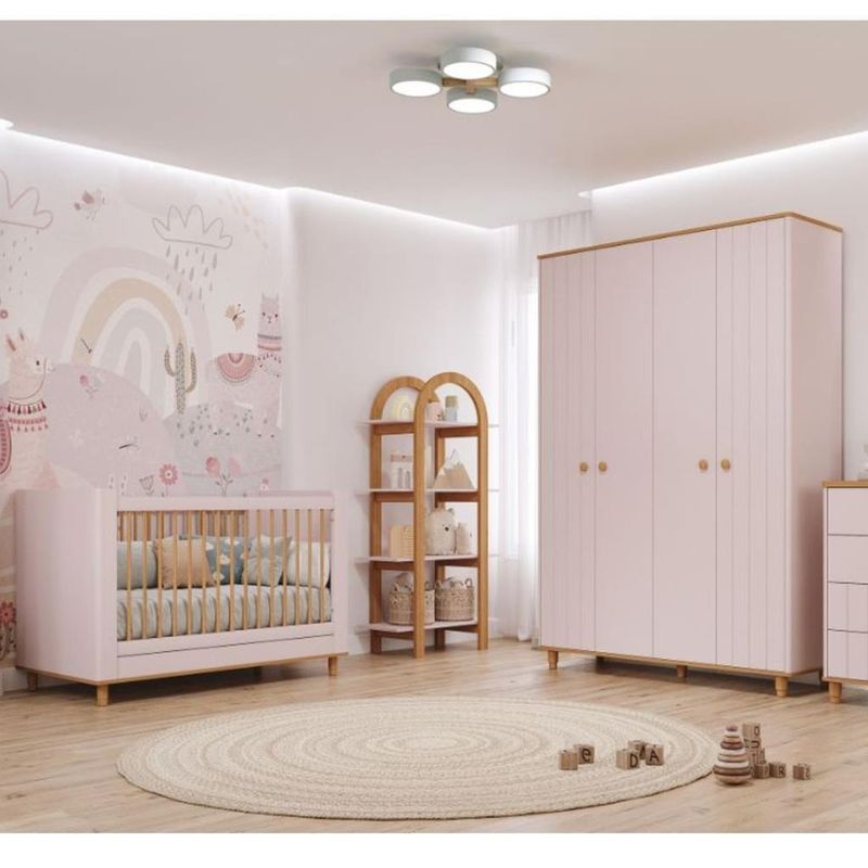 Quarto-de-Bebe-Completo-Berco-e-Guarda-Roupa-4-Portas-100--MDF-Livia-Permobili