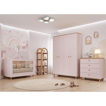 Quarto de Bebê Completo Berço Guarda Roupa 4 Portas e Cômoda 4 Gavetas Em MDF Lívia Permóbili