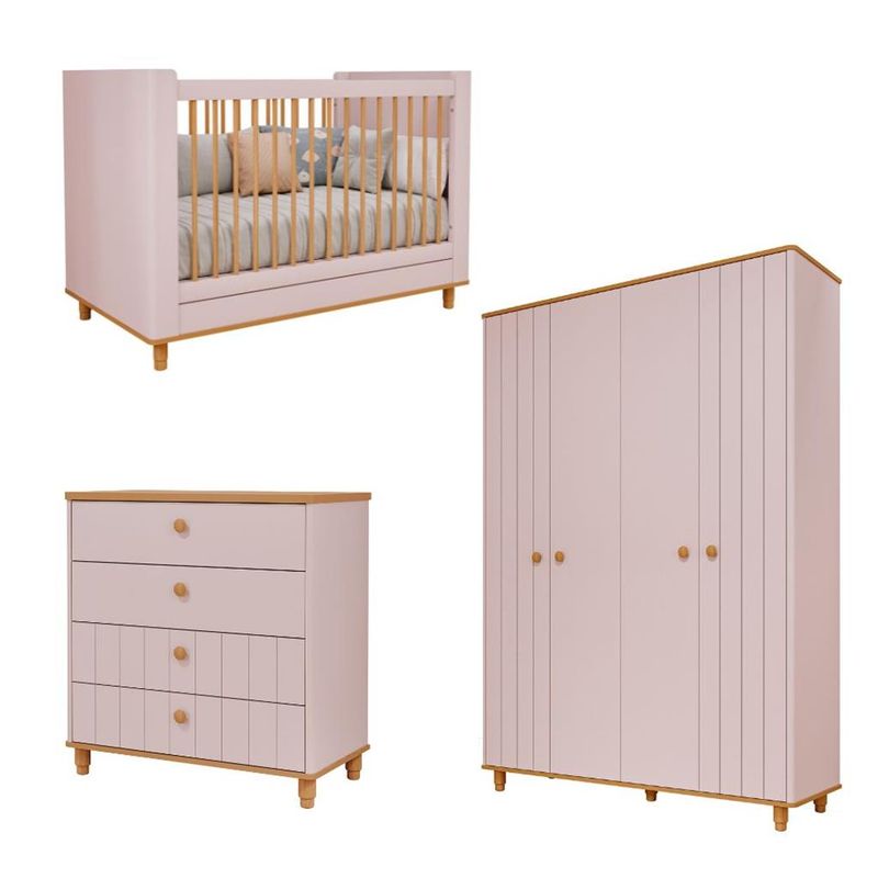 Quarto-de-Bebe-Completo-Berco-Guarda-Roupa-4-Portas-e-Comoda-4-Gavetas-100--MDF-Livia-Permobili