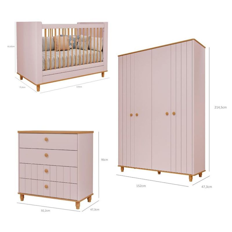 Quarto-de-Bebe-Completo-Berco-Guarda-Roupa-4-Portas-e-Comoda-4-Gavetas-100--MDF-Livia-Permobili