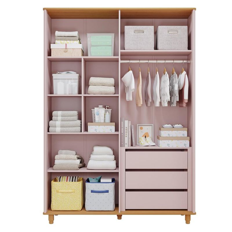Quarto-de-Bebe-Completo-Berco-Guarda-Roupa-4-Portas-e-Comoda-4-Gavetas-100--MDF-Livia-Permobili